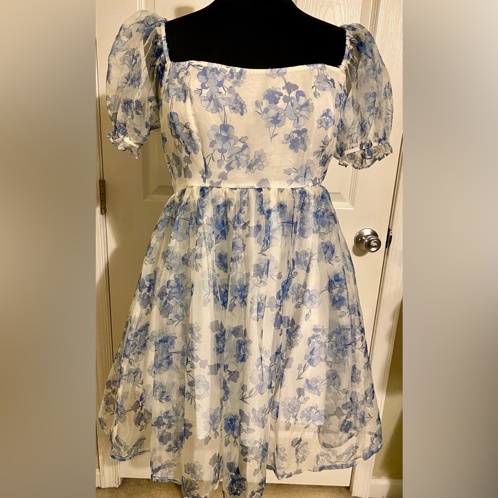 Altar’d State Floral Blue and White Dress - Size L